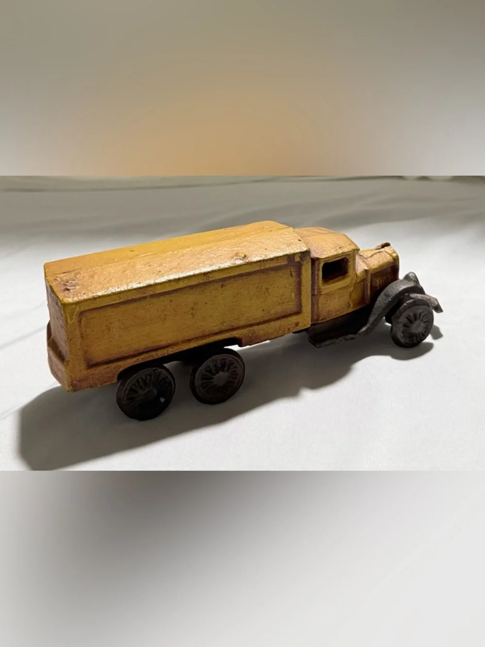 Vintage Cast Iron Yellow Delivery Truck - Old Toy Truck 7 3/4” L  x 2 3/4” H